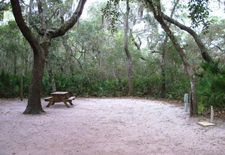 Camping spot at Faver-Dykes State Park in Florida, USA.