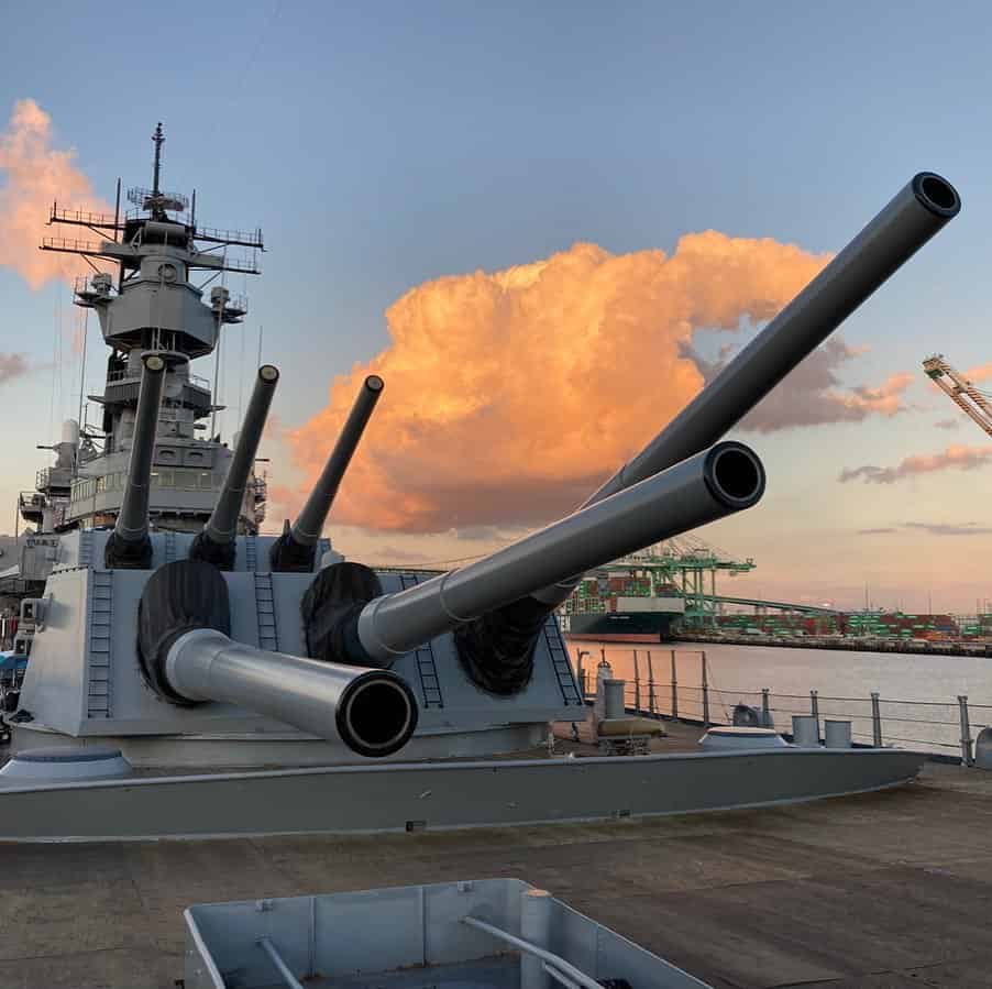 Guns of the Battleship USS Iowa in Los Angeles, USA.
