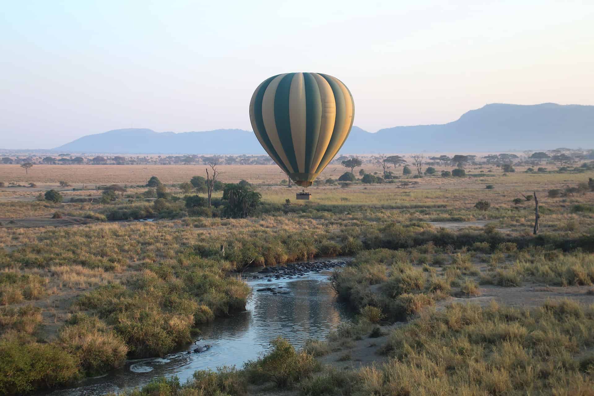 Serengeti Balloon Safari going over hippos in Tanzania
