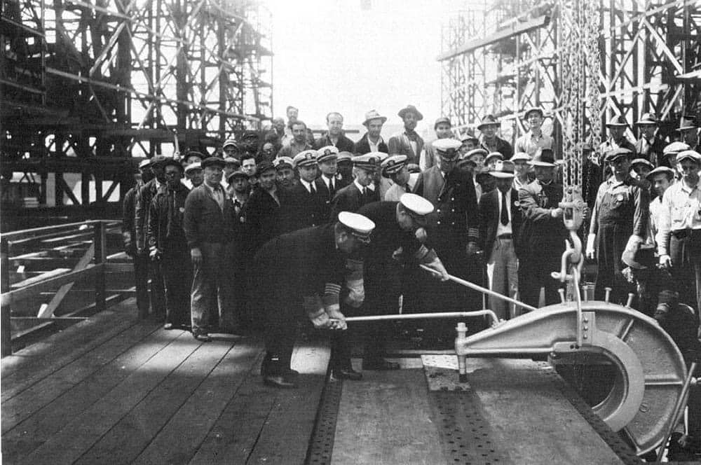 Keel laying ceremony for USS IOWA, 27 June 1940.