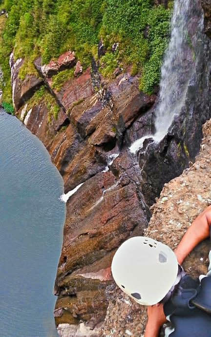 45 meter abseiling, just next to the water fall in Mauritius; canoeing