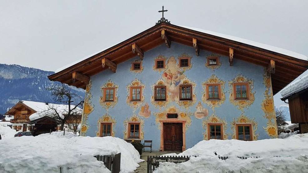 A traditional building in St. Johann in Tirol, Austria.