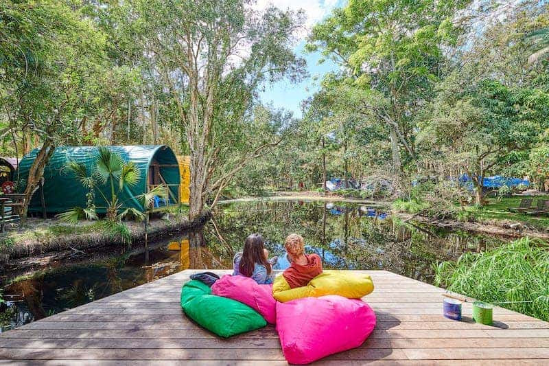 Bean bags by the lake of the Arts Factory in Byron Bay, Australia