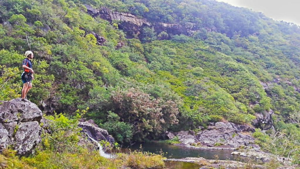 7 Cascades canoeing tour at the Tamarind Falls Reservoir in Mauritius.