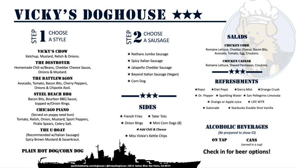 Menu for Vicky's Doghouse in Los Angeles, USA.