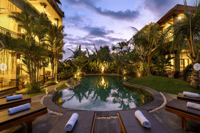 Pool view at the Hidden Padma Retreat in Ubud, Bali, Indonesia.